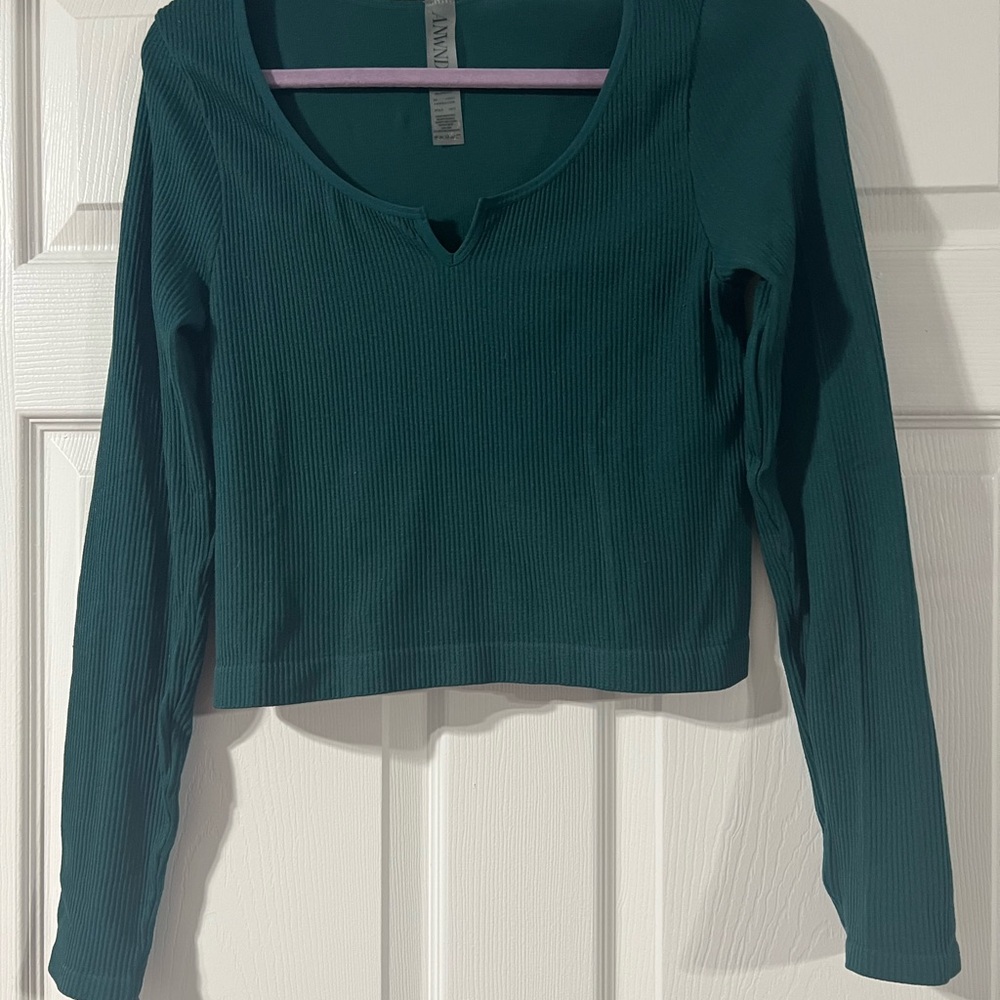 Green Long Sleeve Ribbed Top